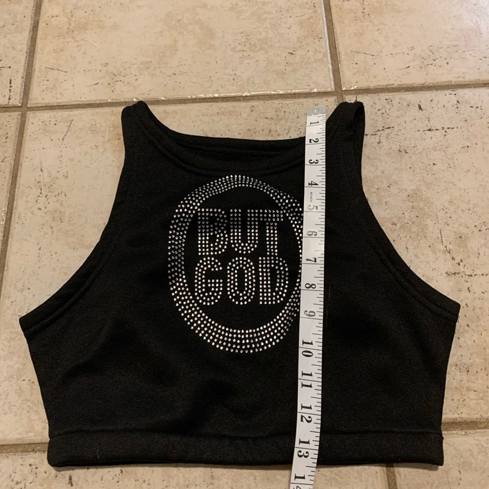 BUT GOD Crystal Rhinestone Crop Tank & Jogger Sweatpants Set - Black - Size S - Picture 15 of 15